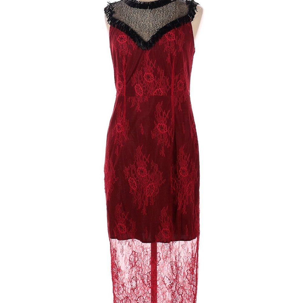 Red Lace Cocktail Dress with Beads